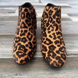 Sam Edelman Leopard Print Leather Cowhide Fur Booties Zip Close Western Boot 8.5